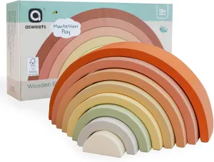Asweets Wooden Stackable Rainbow Toy, 8 PCS Wooden Building Blocks Set for 1 2 3 Baby, Kids and Toddlers, Montessori Rainbow Nesting Puzzle, Best for 18M , Cognitive Development (Pink)