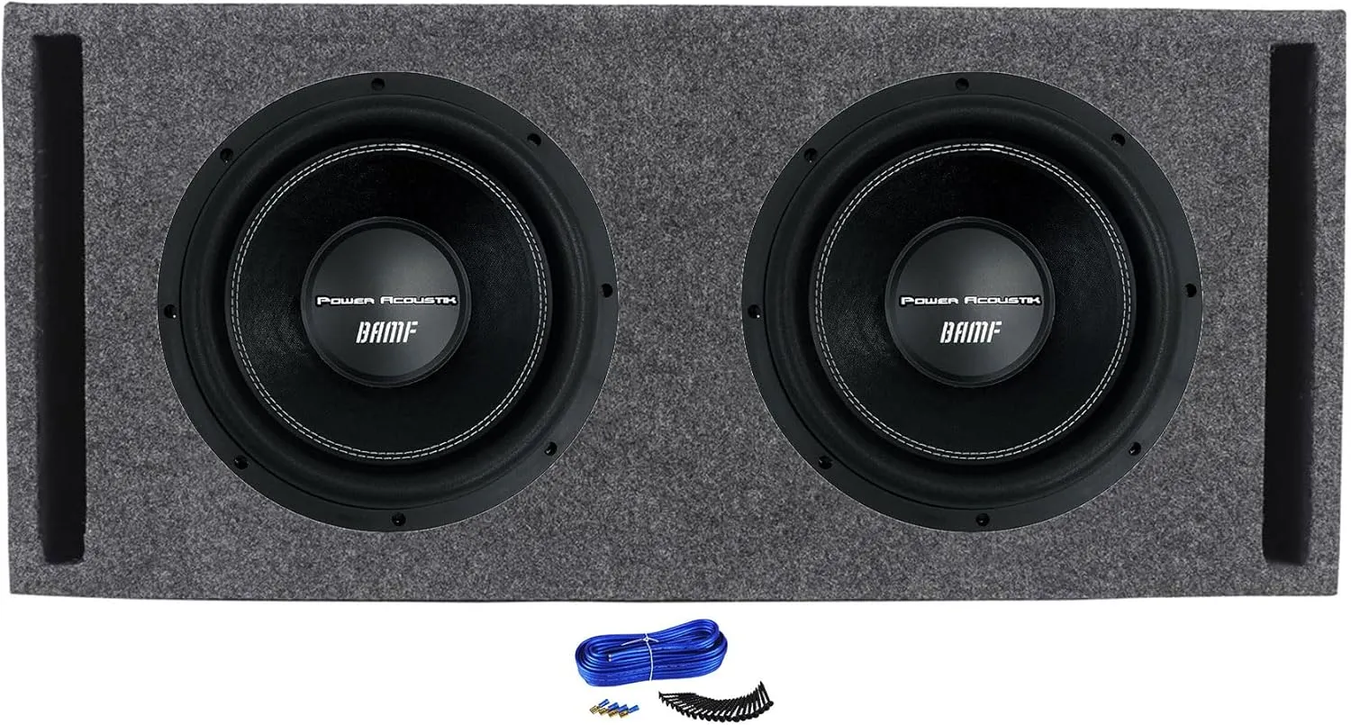 Audiosavings Bundle: (2) Power Acoustik BAMF-124 12" 3500 Watt Car Audio Subwoofer Bundle with Rockville RDV12M Dual 12" Vented Sub Enclosure   Dual Sub Box Enclosure Installation Kit (4 Items)