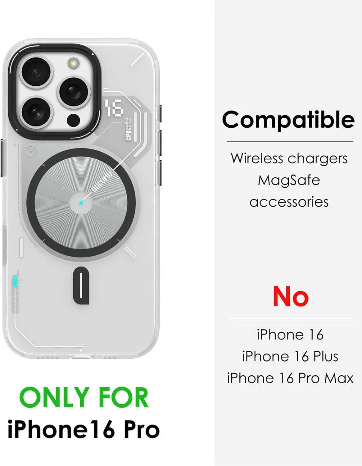Aulumu A16 for iPhone 16 Pro Magnetic Thermal Case | Updated Camera Control | IMD Technology | Compatible with Magsafe | Complete Wrap-Around | Touch Translucent White