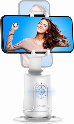 Auto Tracking Phone Holder, Auto Face Tracking Tripod, Portable All-in-one Smart Selfie Stick 360 Rotation Fast Face & Object Tracking Cameraman Robot Mount for Phone Video Vlog Live Streaming(White)