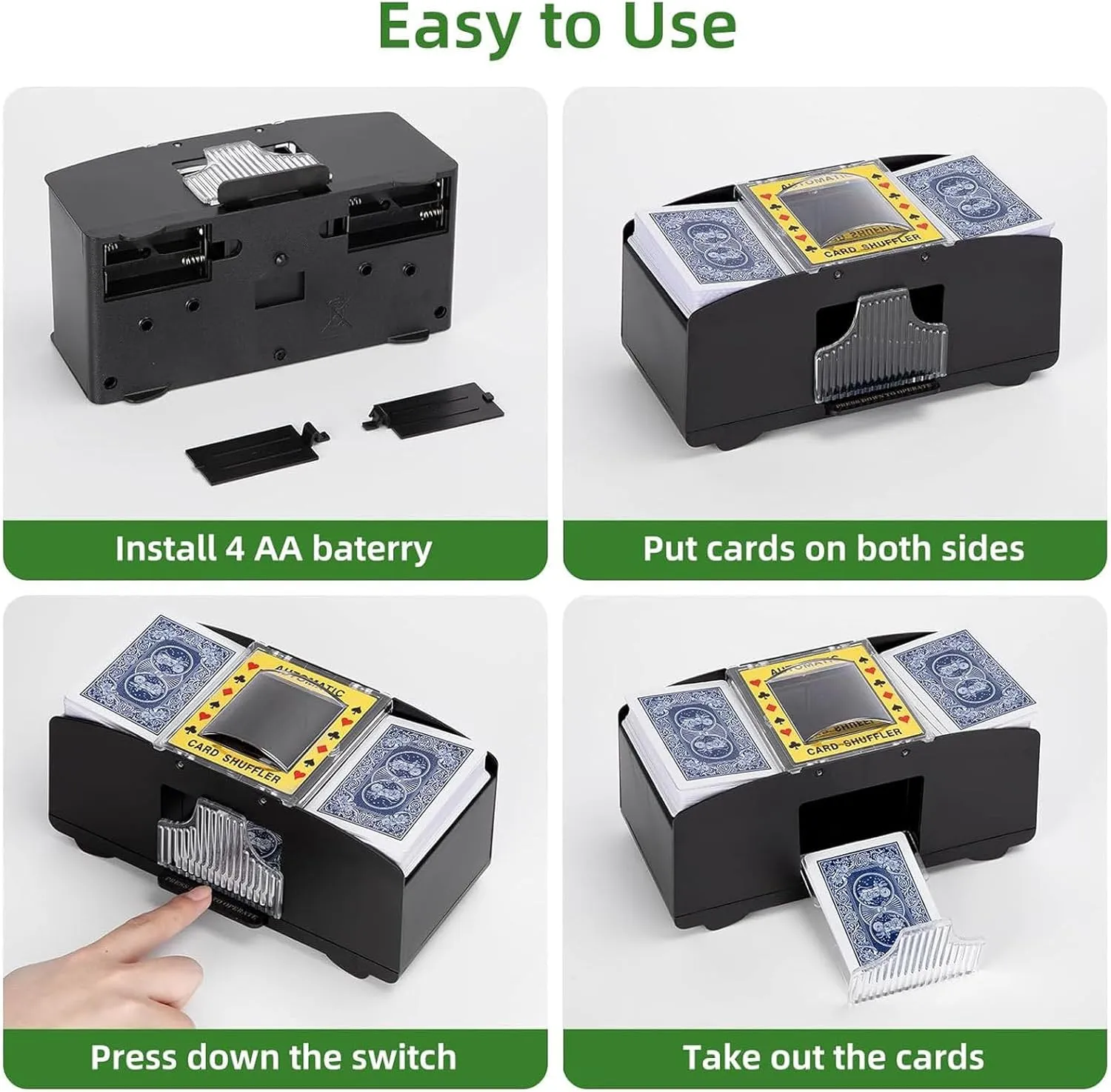 Automatic Card Shuffler - U Shape Slot Electric Shuffling Machine, Battery - Operated 2/4/6 Decks for Family Party Poker/Blackjack/UNO - Family Party Club Casino Card Game