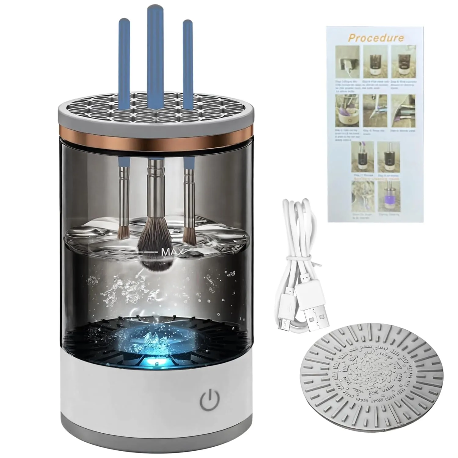 Automatic Makeup Brush Cleaner, Usb Rechargeable, Cleansing And Drying, Portable And Easy Operation, Black