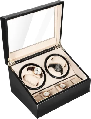 ​​Automatic Watch Winder With Storage, 4 6 Compartment Bidirectional Silent Motor Watch Winder Box For Men & Women, Glass Top Display Case For Luxury Watches​​ (Black)