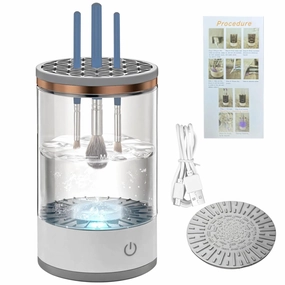 Automatic Makeup Brush Cleaner, Usb Rechargeable, Cleansing & Drying Brush Machine, One-Button Operation, Portable, Transparent
