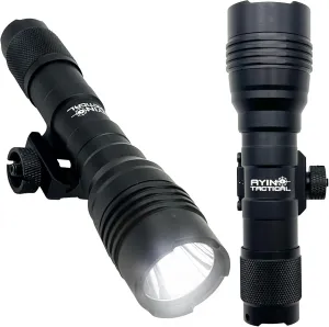 AYIN 1200 Lumen Rechargeable Rail Mounted Tactical Flashlight Bright White with Adjustable Light Modes, Quick Tap Remote Switch and Mounting Hardware