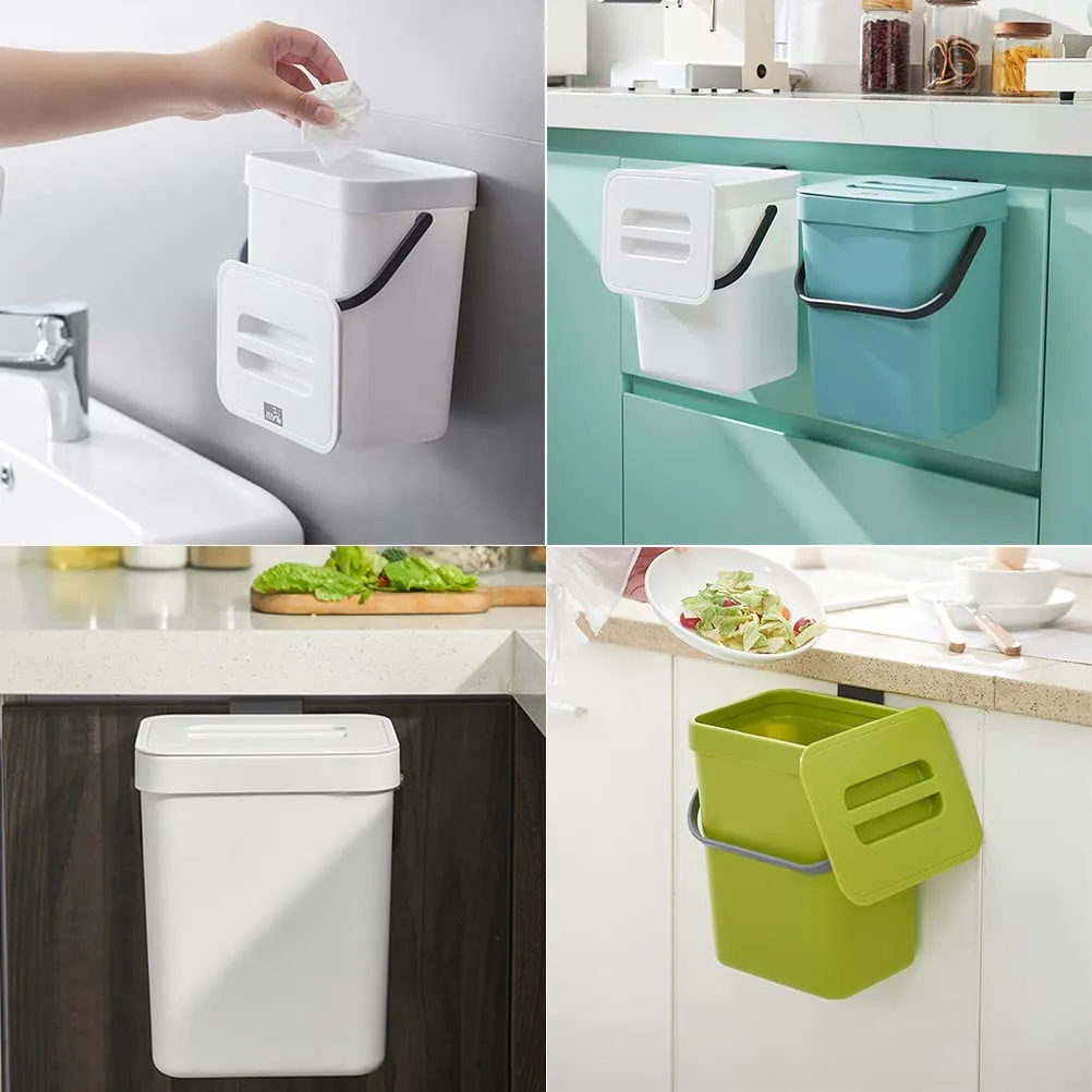 AYNEFY Garbage Can, 3L Kitchen Waste Bin Wall Mounted Trash Can Flip Top Countertop Container Compost Bin with Lid Portable Modern Trash Bin Waste Bucket for Home Kitchen (02)