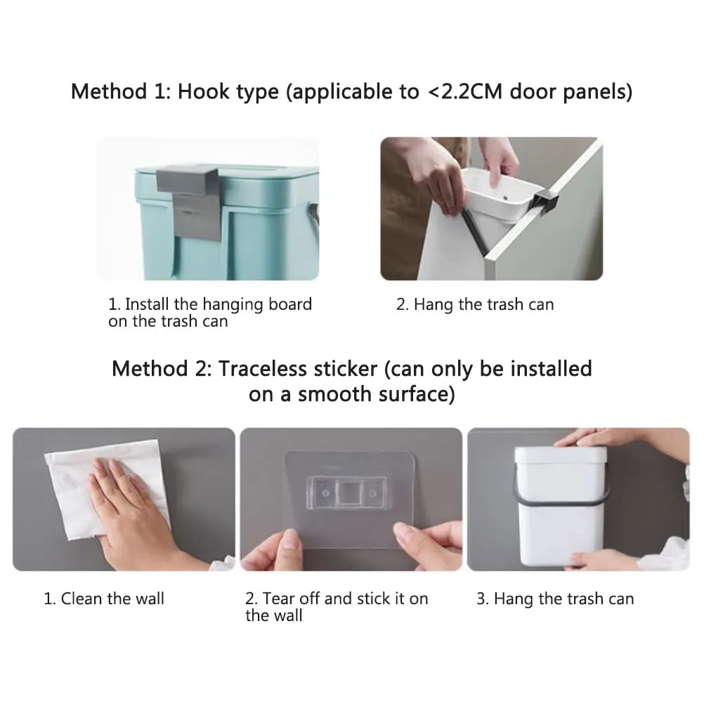 AYNEFY Garbage Can, 3L Kitchen Waste Bin Wall Mounted Trash Can Flip Top Countertop Container Compost Bin with Lid Portable Modern Trash Bin Waste Bucket for Home Kitchen (02)