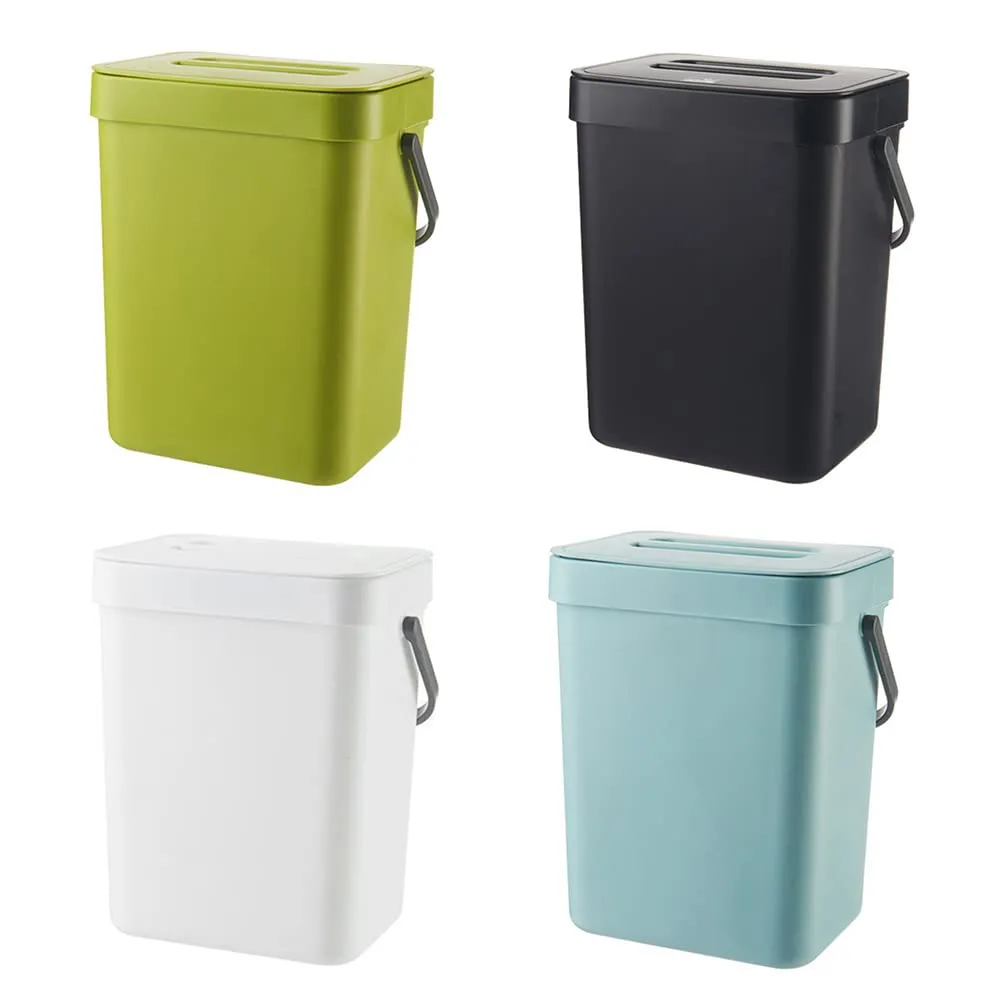 AYNEFY Garbage Can, 3L Kitchen Waste Bin Wall Mounted Trash Can Flip Top Countertop Container Compost Bin with Lid Portable Modern Trash Bin Waste Bucket for Home Kitchen (02)