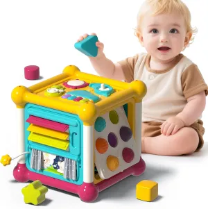 Baby Activity Cube, 6-in-1 Montessori Toys for 1-2 Year Old Boys and Girls, Multi Sensory Shape Blocks, Travel Sensory Toys for Toddlers 1-3