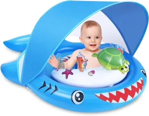 Baby Pool Float with UPF50  Sun Protection Canopy, Inflatable Toddler Swimming Float with Ocean Animal Toys, Infant Pool Floaties with Adjustable Safety Seat for Kids 6-36 Months