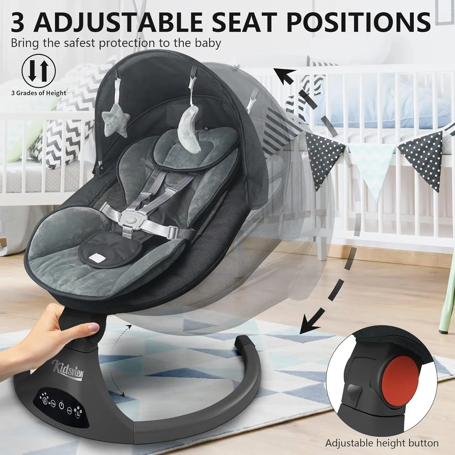 Baby Swings for Infants | Electric Bouncer for Babies,Portable Baby Swing for Newborns,5 Speeds,3 Seat Positions