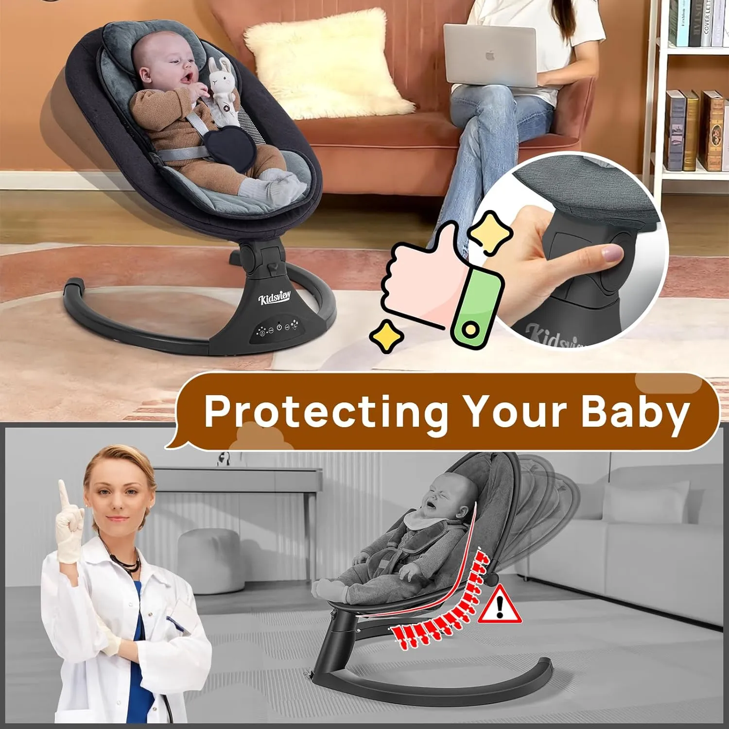 Baby Swings for Infants | Electric Bouncer for Babies,Portable Baby Swing for Newborns,5 Speeds,3 Seat Positions