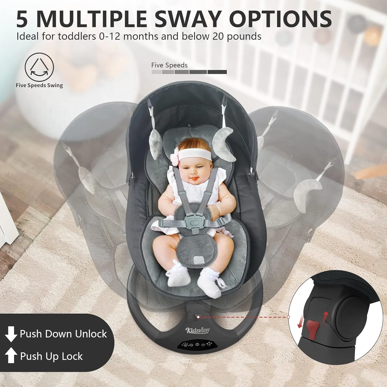 Baby Swings for Infants | Electric Bouncer for Babies,Portable Baby Swing for Newborns,5 Speeds,3 Seat Positions