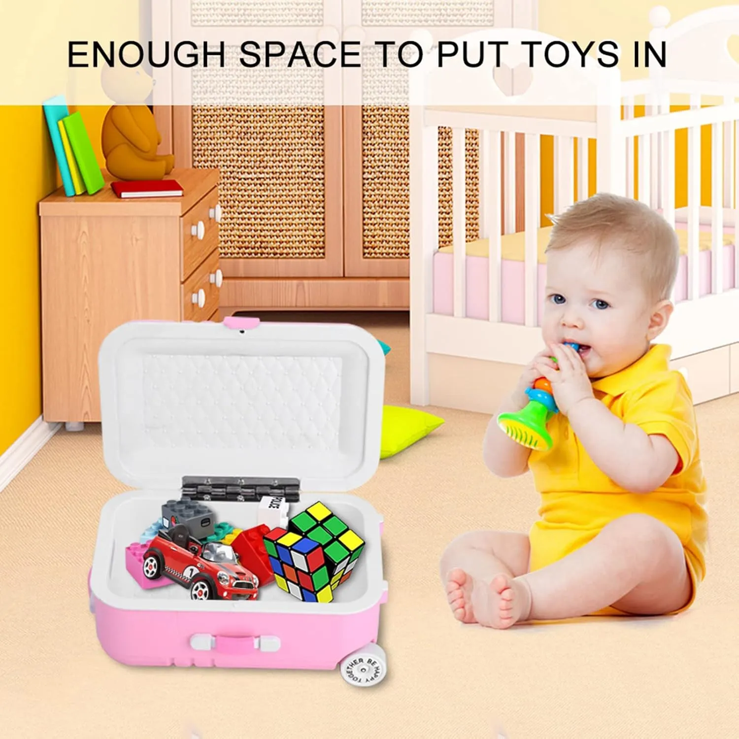 Baby Travel Suitcase Toy, Cute Plastic Dolls Mini Trolley Case, 6.1 x 4.1 x 2.8 Inch Carry On Luggage Simulation Rolling Toy