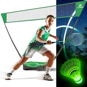 Badminton Net Outdoor Game Set, Rackets Shuttlecocks Combo for Kids & Family Portable, No Tools Required - Backyard Training, Beach, Park, Picnic Games, Green