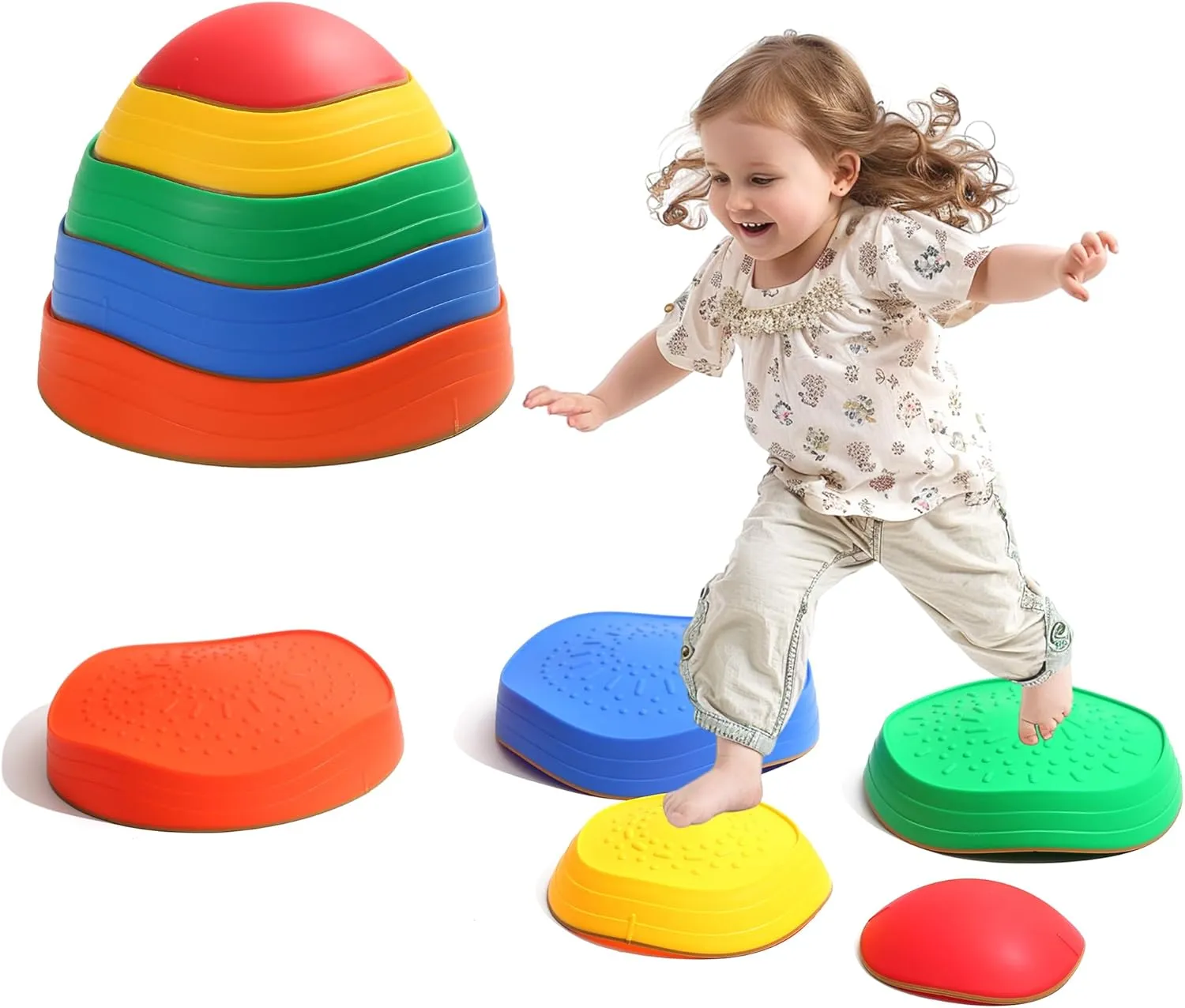 Balance Stepping Stones for Kids, 5pcs Sensory Stepping Stones, Indoor & Outdoor Obstacle Course Play Equipment, Enhances Toddler Gross Motor & Coordination Skills, Ages 3 4 5 6 7 8 