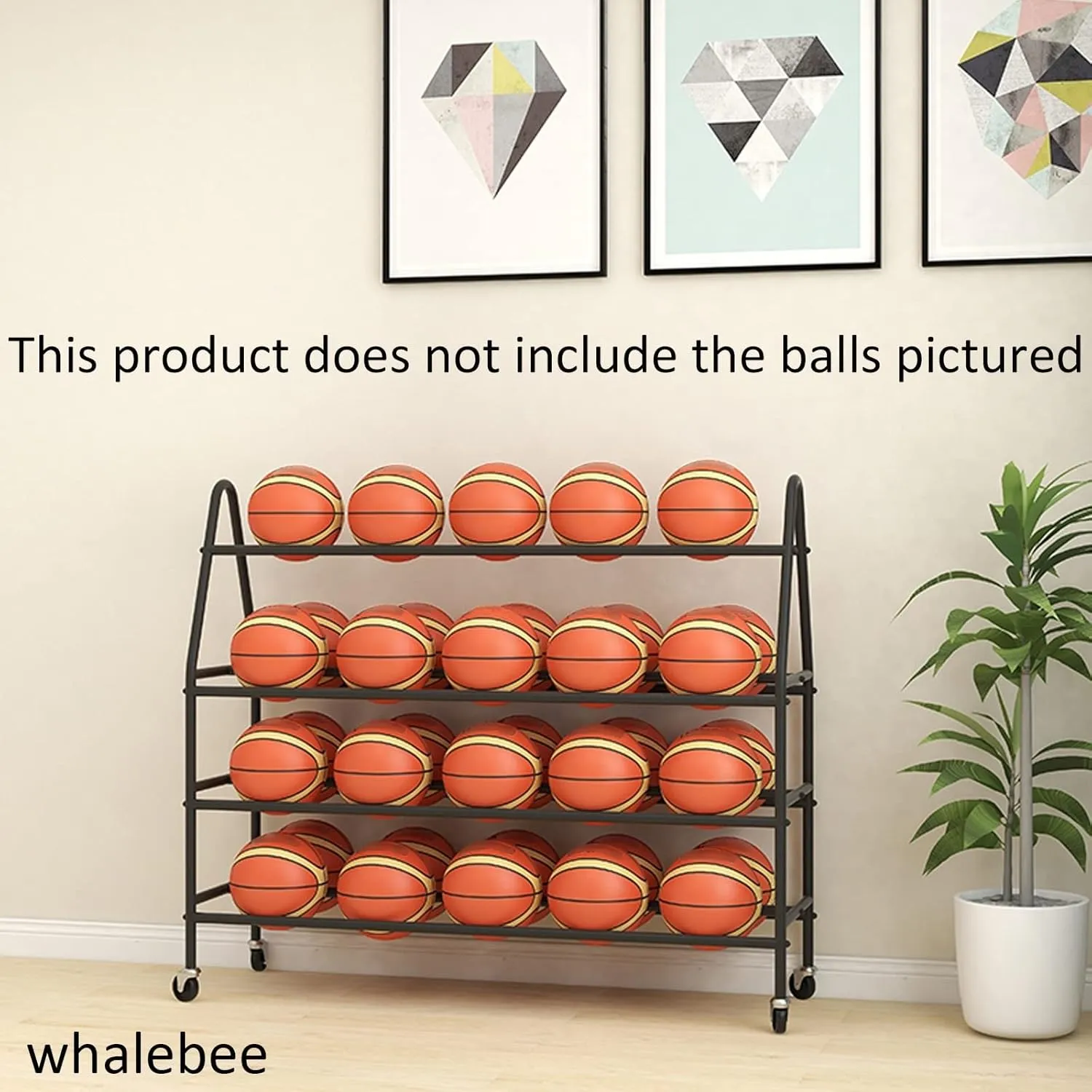 Ball Storage Organizer, Basketball Rack Freestanding Outdoor Sports Basketball Hoop for Garage Indoor, Space Saving with Lockable Wheels Ball Organizer (White-82CM(32IN))