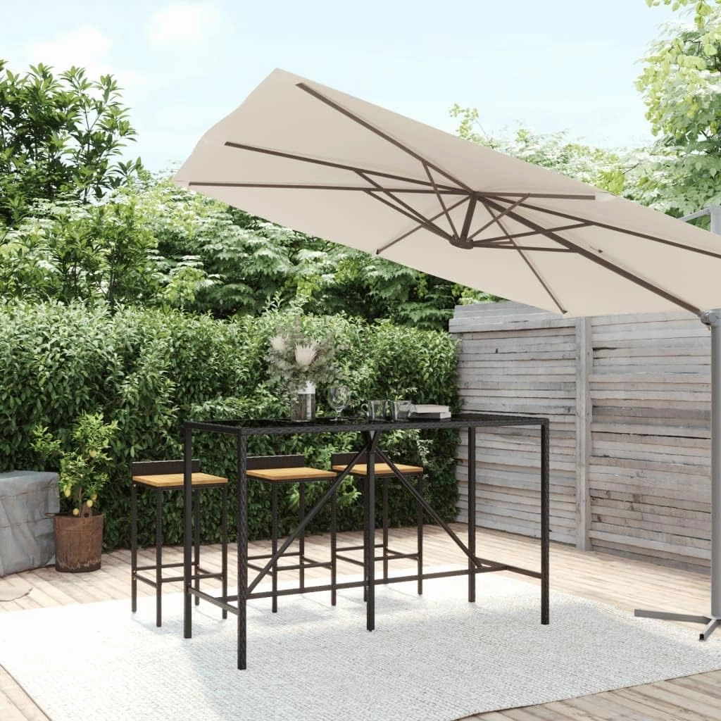 Bar Table with Elegant Glass Top Black, Outdoor Furniture for Kitchen, Dining, Camping, Living, Portable, Folding Tables