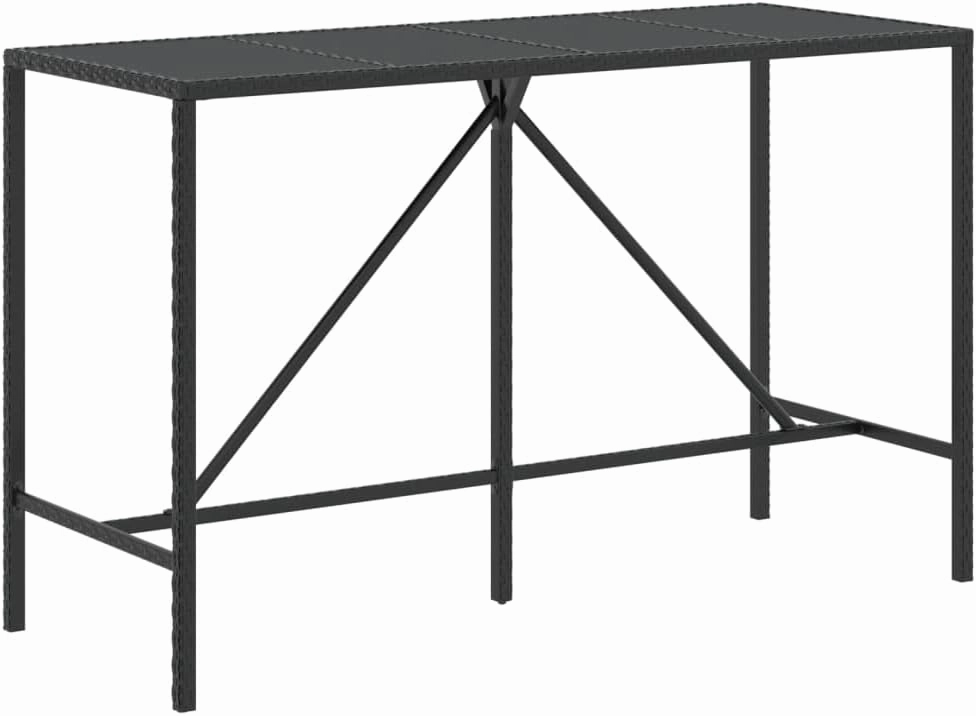 Bar Table with Elegant Glass Top Black, Outdoor Furniture for Kitchen, Dining, Camping, Living, Portable, Folding Tables