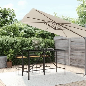 Bar Table with Elegant Glass Top Black, Outdoor Furniture for Kitchen, Dining, Camping, Living, Portable, Folding Tables