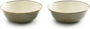 Barebones 2-Tone Bowls - Set of 2 Enamelware Bowls - Durable Kitchen or Camping Bowl (Olive Drab)