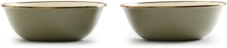 Barebones 2-Tone Bowls - Set of 2 Enamelware Bowls - Durable Kitchen or Camping Bowl (Olive Drab)