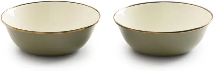 Barebones 2-Tone Bowls - Set of 2 Enamelware Bowls - Durable Kitchen or Camping Bowl (Olive Drab)