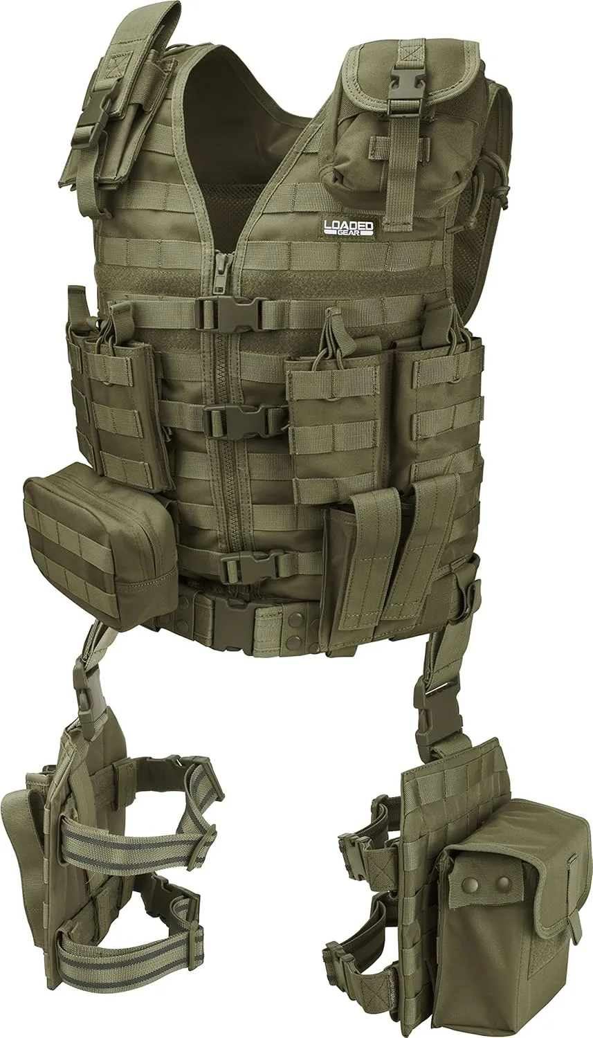 Barska Loaded Gear VX-100 Tactical Airsoft Paintball Hunting Adjustable Vest and Leg Platforms with Accessory Pouches & Attachment MOLLE System