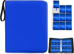 Baseball Card Binder 9-Pockets, 900 Pockets Card Holder with 50 Removable Sleeves, Trading Card Collector Zipper Album Holder, Card Folder for MTG, TCG, Sports Cards (900-blue)