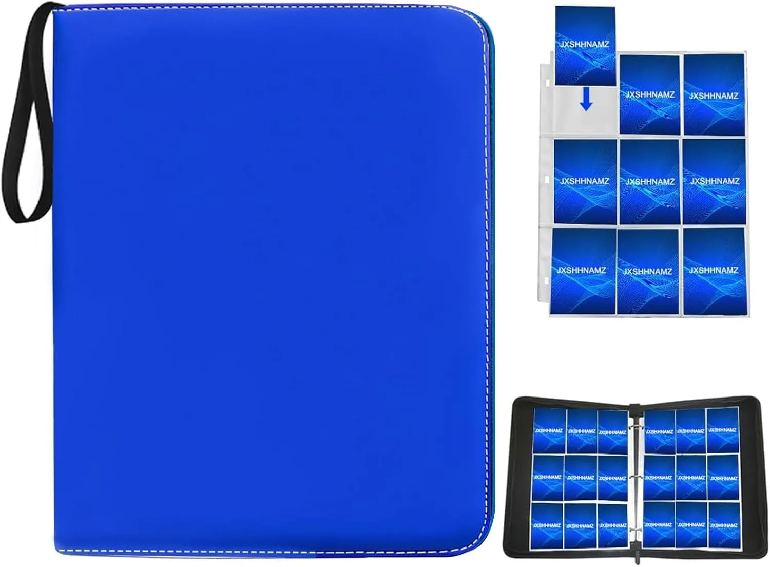 Baseball Card Binder 9-Pockets, 900 Pockets Card Holder with 50 Removable Sleeves, Trading Card Collector Zipper Album Holder, Card Folder for MTG, TCG, Sports Cards (900-blue)