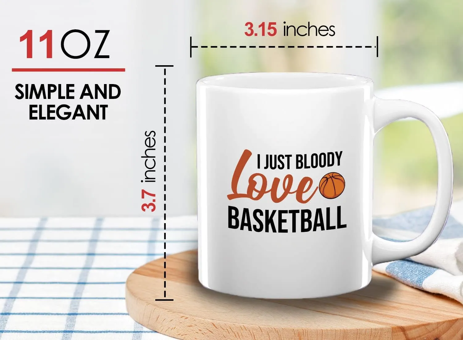 Basketball Coffee Mug 11oz White - I just bloody love basketball - Playmaker Center Point Guard Teammate Ballin Basketball Player Athlete