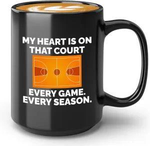 Basketball Lover Coffee Mug 15oz Black - My heart is on that court - Playmaker Center Point Guard Teammate Ballin Basketball Player Athlete
