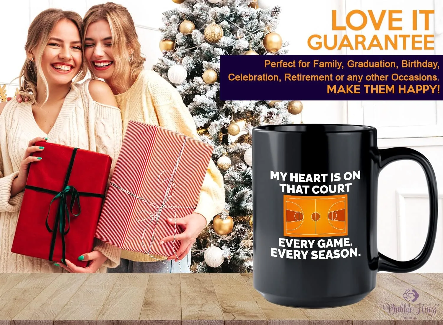 Basketball Lover Coffee Mug 15oz Black - My heart is on that court - Playmaker Center Point Guard Teammate Ballin Basketball Player Athlete