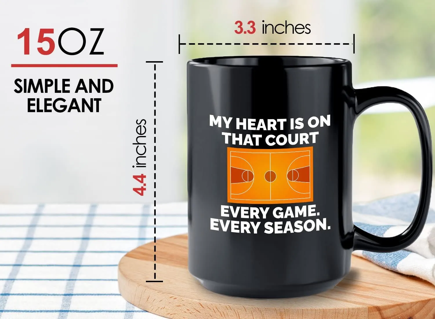 Basketball Lover Coffee Mug 15oz Black - My heart is on that court - Playmaker Center Point Guard Teammate Ballin Basketball Player Athlete