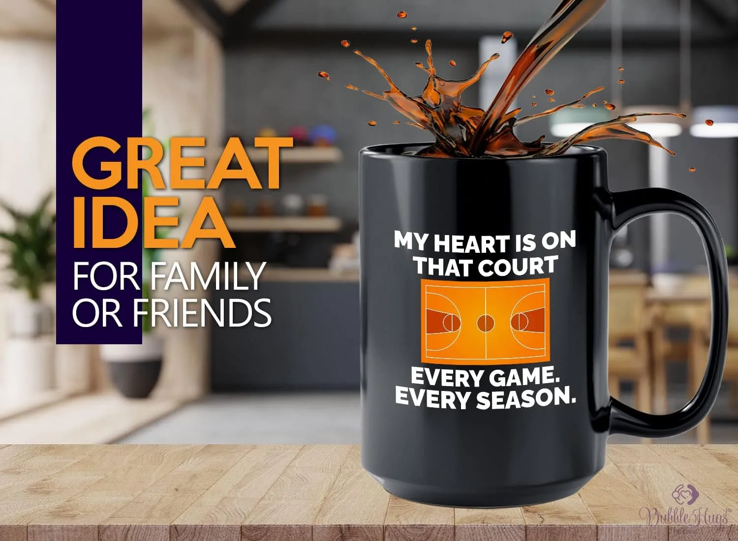 Basketball Lover Coffee Mug 15oz Black - My heart is on that court - Playmaker Center Point Guard Teammate Ballin Basketball Player Athlete