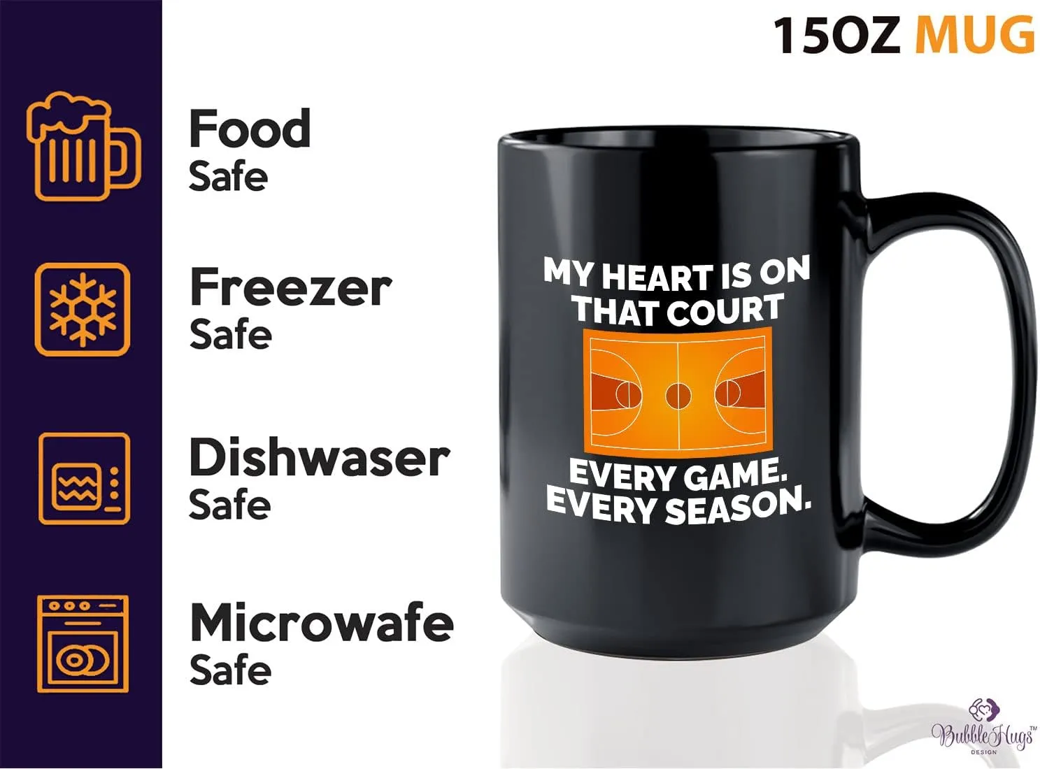 Basketball Lover Coffee Mug 15oz Black - My heart is on that court - Playmaker Center Point Guard Teammate Ballin Basketball Player Athlete