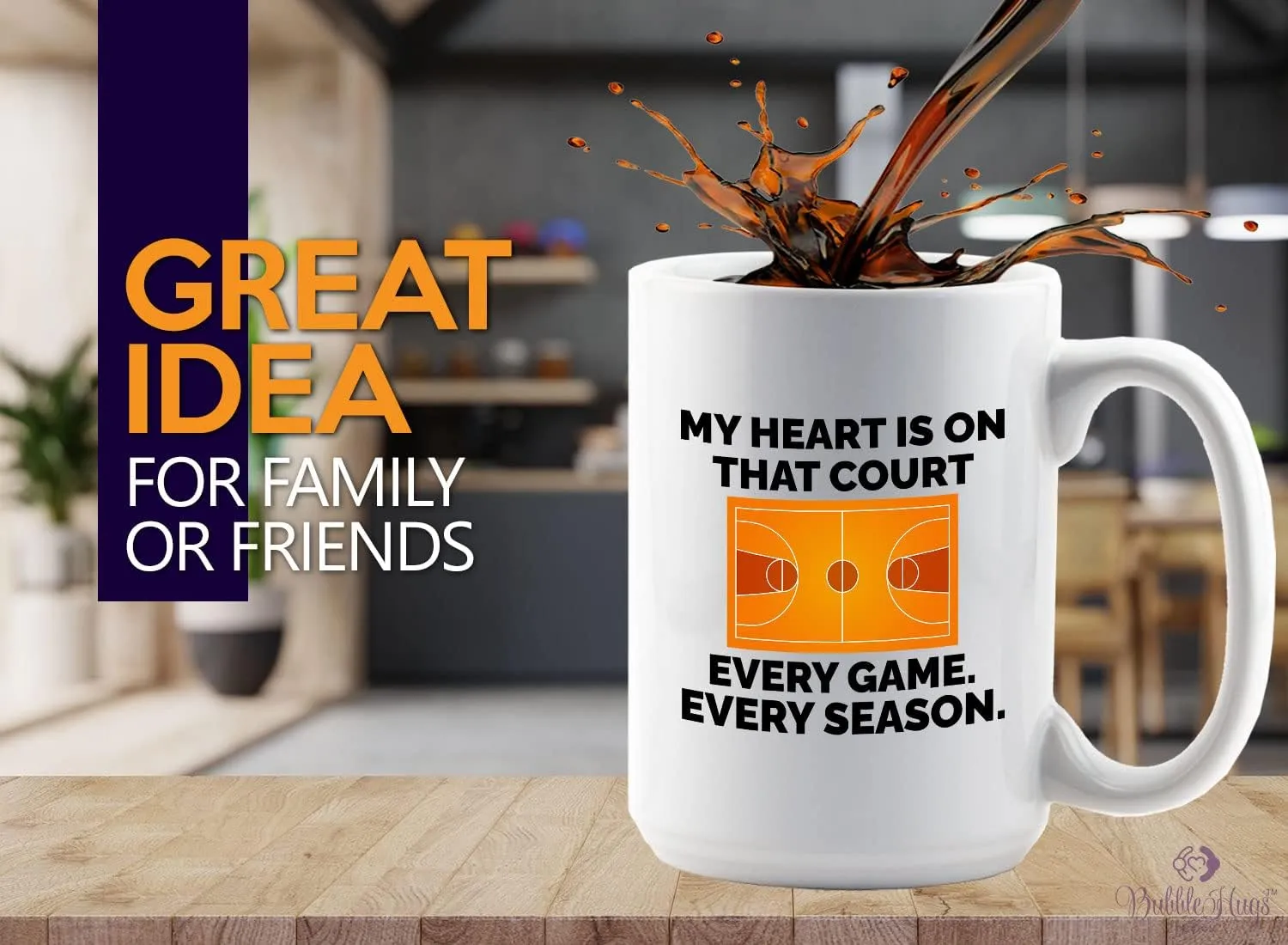 Basketball Lover Coffee Mug 15oz White - My heart is on that court - Playmaker Center Point Guard Teammate Ballin Basketball Player Athlete