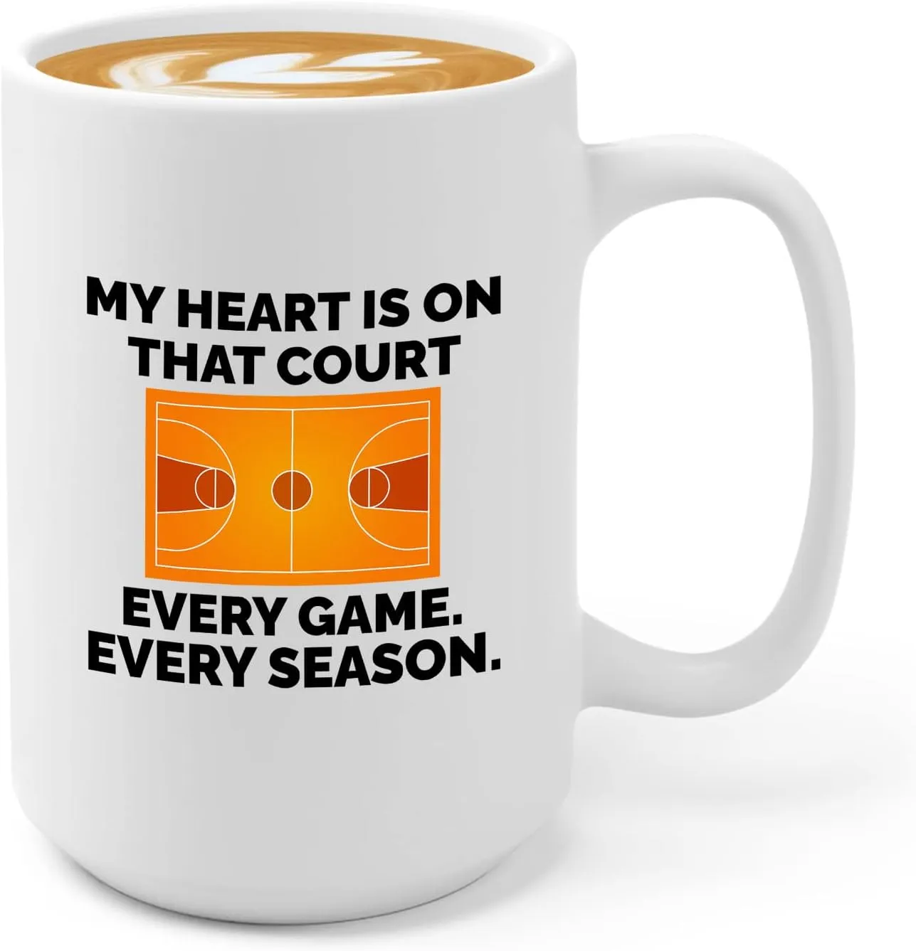 Basketball Lover Coffee Mug 15oz White - My heart is on that court - Playmaker Center Point Guard Teammate Ballin Basketball Player Athlete