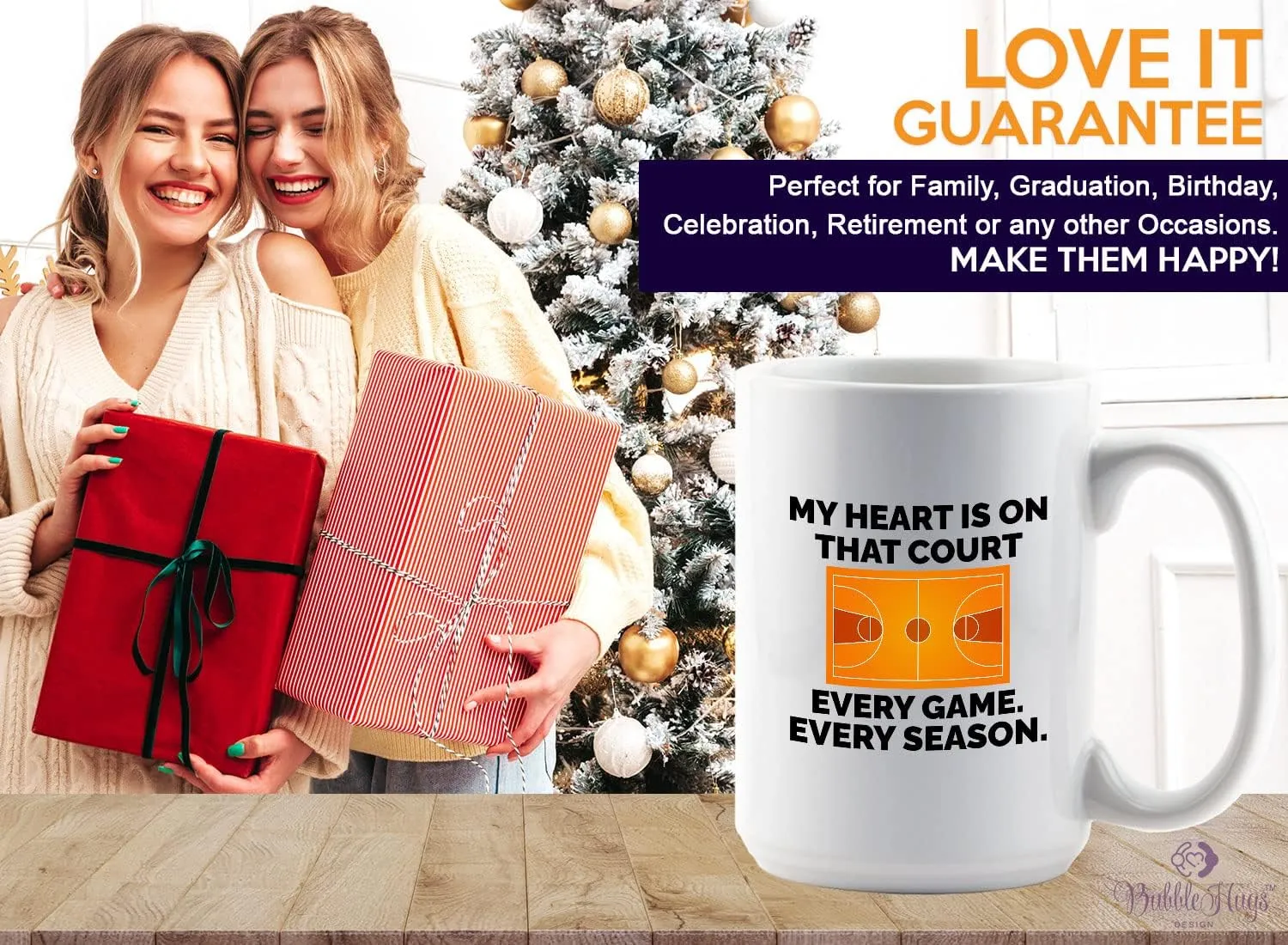 Basketball Lover Coffee Mug 15oz White - My heart is on that court - Playmaker Center Point Guard Teammate Ballin Basketball Player Athlete
