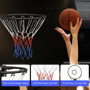 Basketball Rim Replacement, Wall Hanging Standard 18" Steel Rim with All Weather Net, Wall Mounted Basketball Hoop Indoor Black