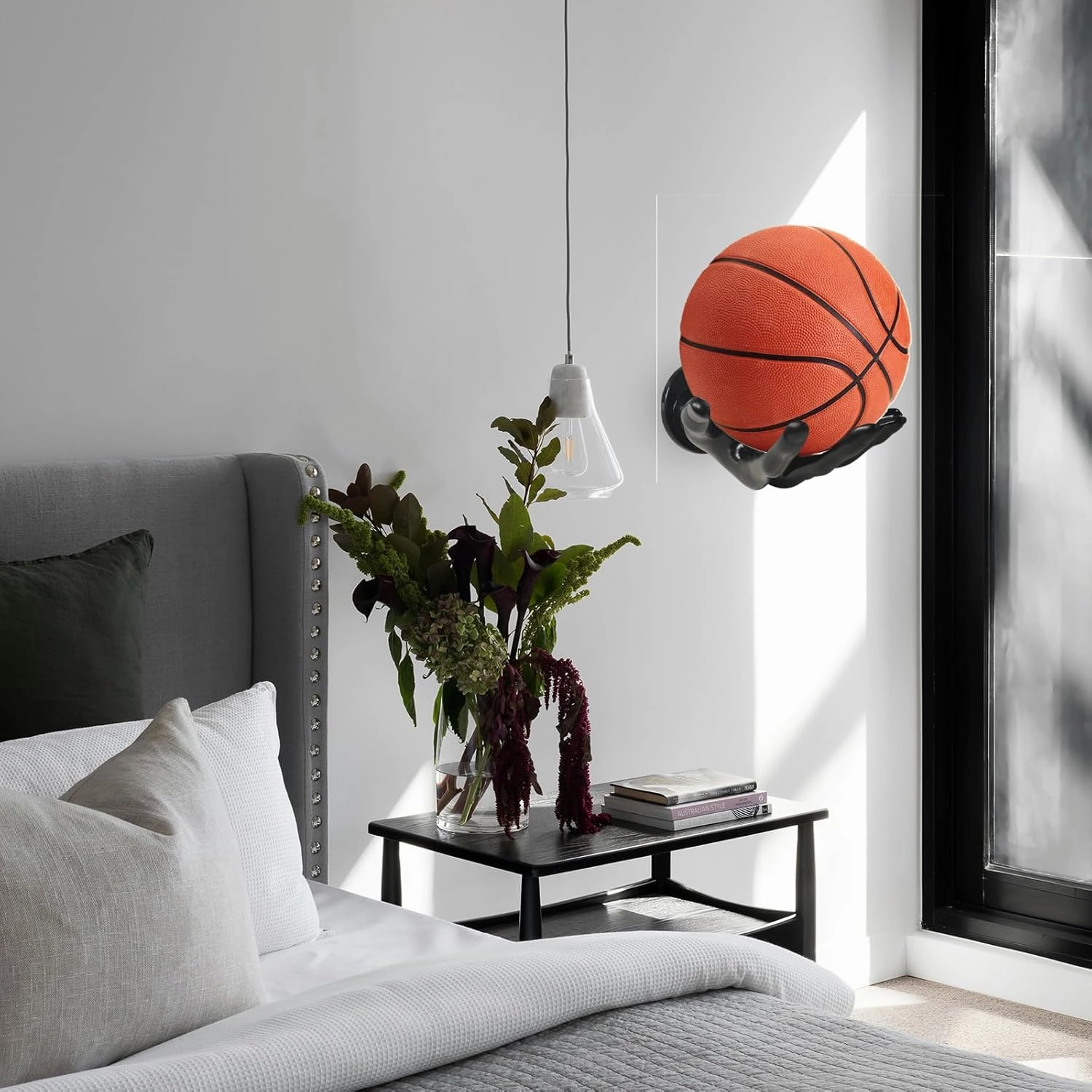 Basketball Holder Wall Mount 2 Piece Set, Men's Room Decoration Game Room Basketball Wall Decor Men's Sport Gifts, Ball Stand Wall Mount, Garage Ball Storage Organizer