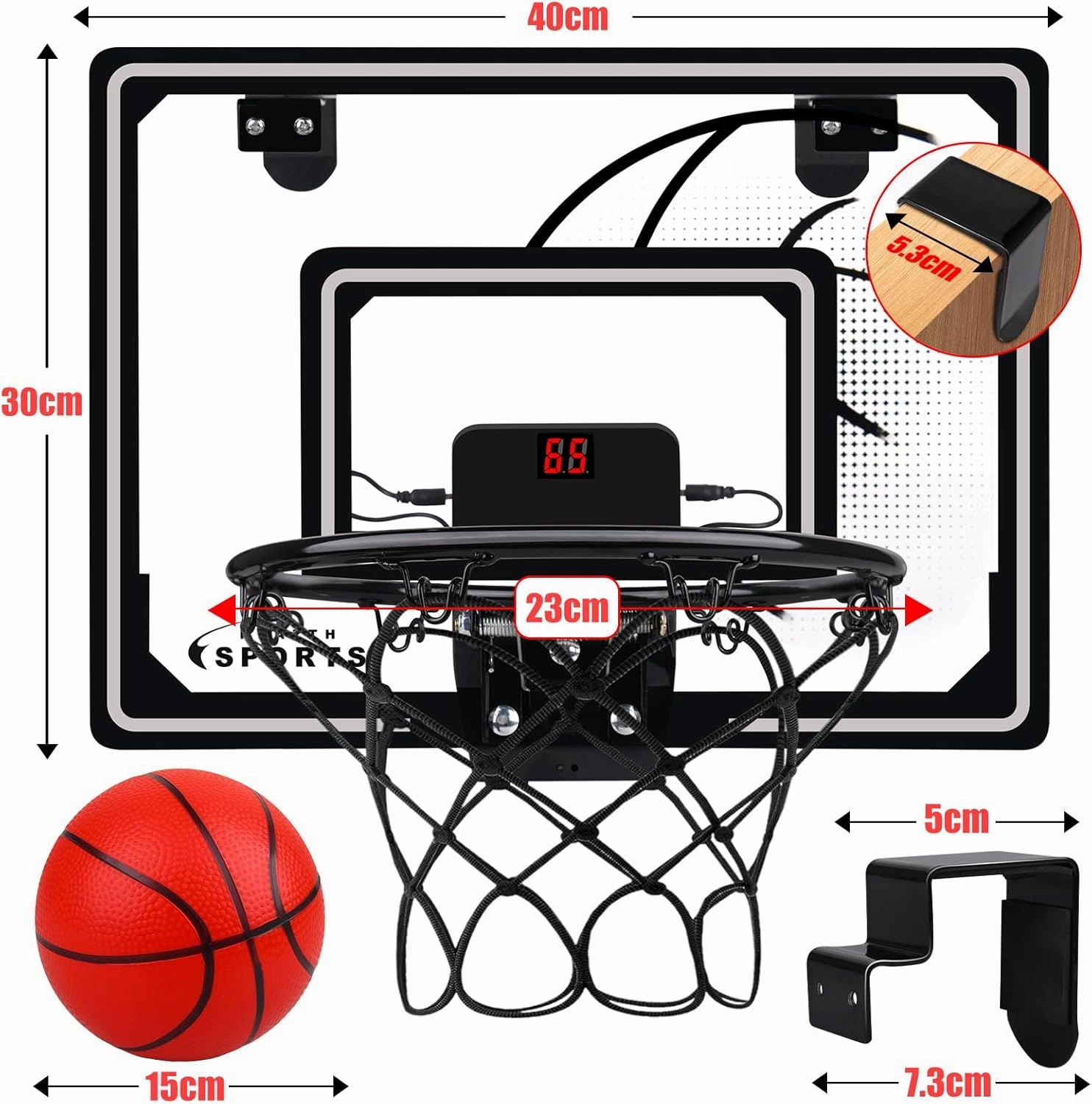 Basketball Hoop Indoor for Kids,LED Light Mini Basketball Hoop with 3 Balls & Electronic Scoreboard,Over The Door Basketball Hoop,Basketball Toys Gift for Kids 3-12 Year Old Boys Girls Teen