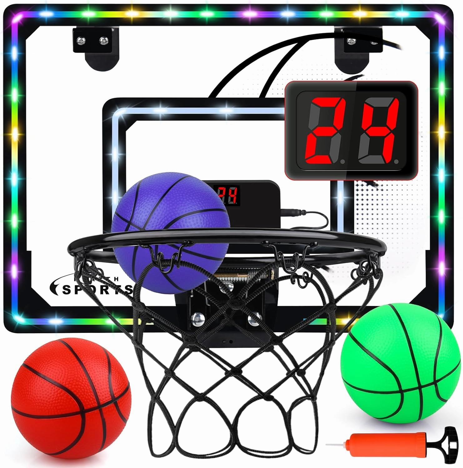 Basketball Hoop Indoor for Kids,LED Light Mini Basketball Hoop with 3 Balls & Electronic Scoreboard,Over The Door Basketball Hoop,Basketball Toys Gift for Kids 3-12 Year Old Boys Girls Teen