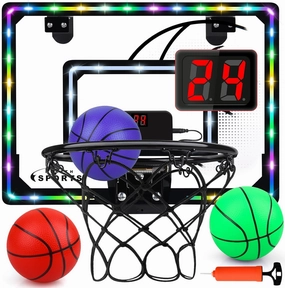 Basketball Hoop Indoor for Kids,LED Light Mini Basketball Hoop with 3 Balls & Electronic Scoreboard,Over The Door Basketball Hoop,Basketball Toys Gift for Kids 3-12 Year Old Boys Girls Teen
