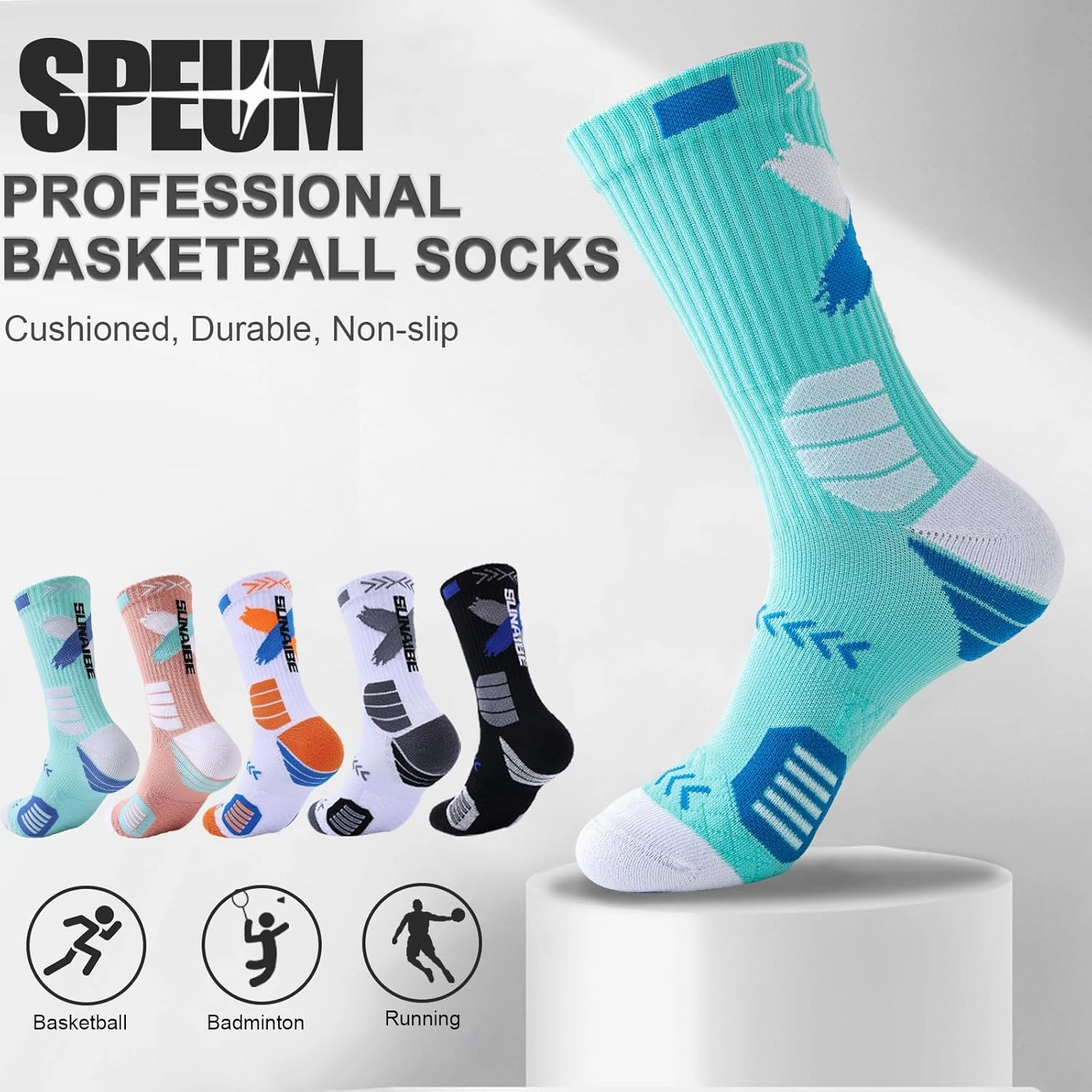 Basketball Socks for Men,Performance Cushioned Men's Athletic Crew Socks with Arch Compression for Basketball Sports