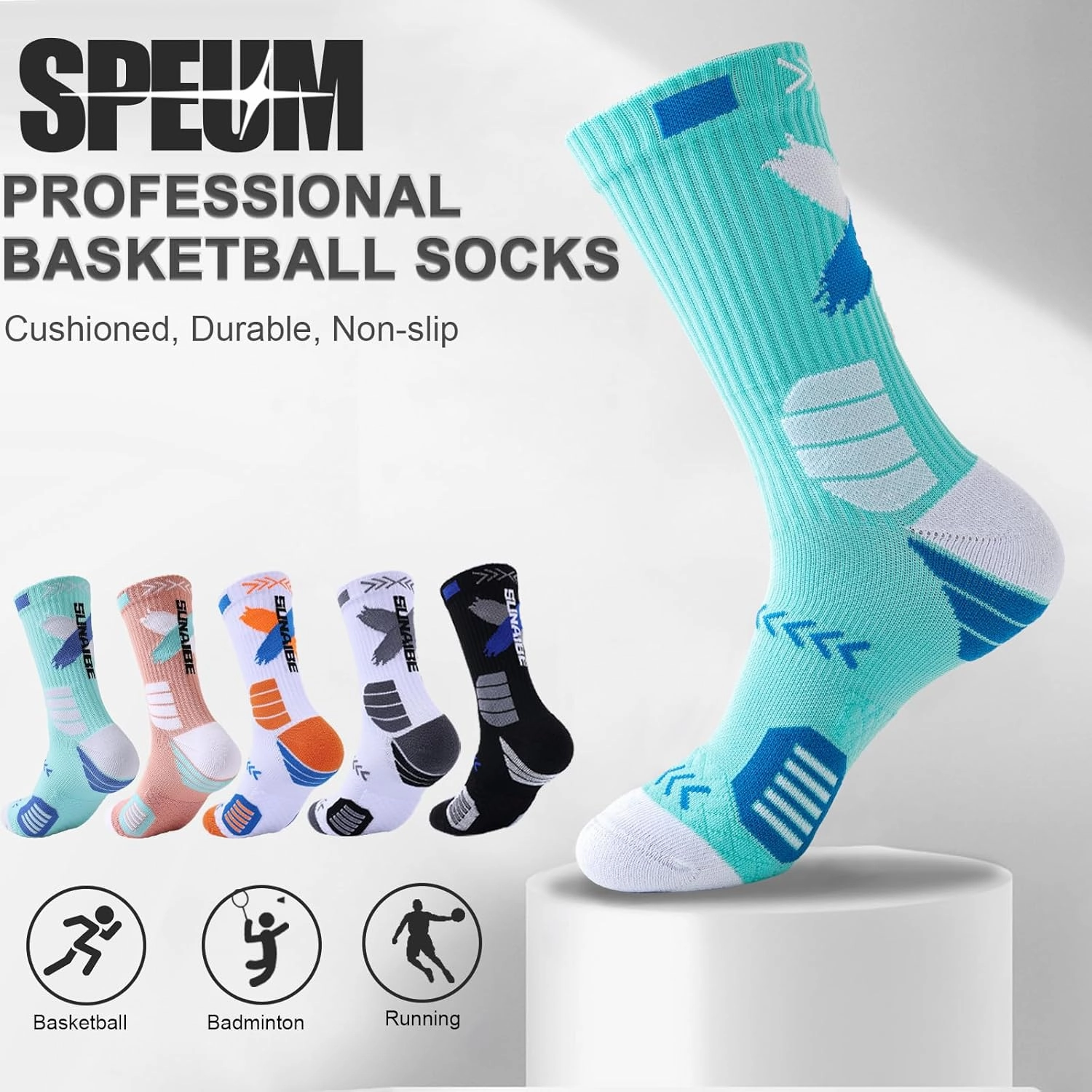 Basketball Socks for Men,Performance Cushioned Men's Athletic Crew Socks with Arch Compression for Basketball Sports