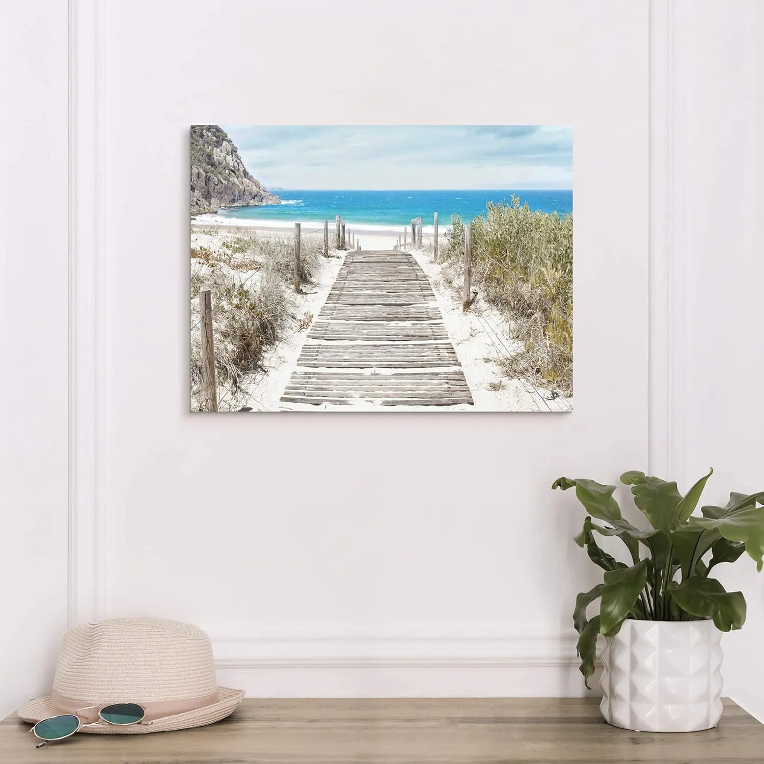 Bathroom Wall Art Beach Picture: Modern Ocean View Sea Canvas Artwork Decor Contemporary Coastal Scene Wave Seascape Painting Horizontal Scenic Nature Landscape Seaside Boardwalk Prints for Living