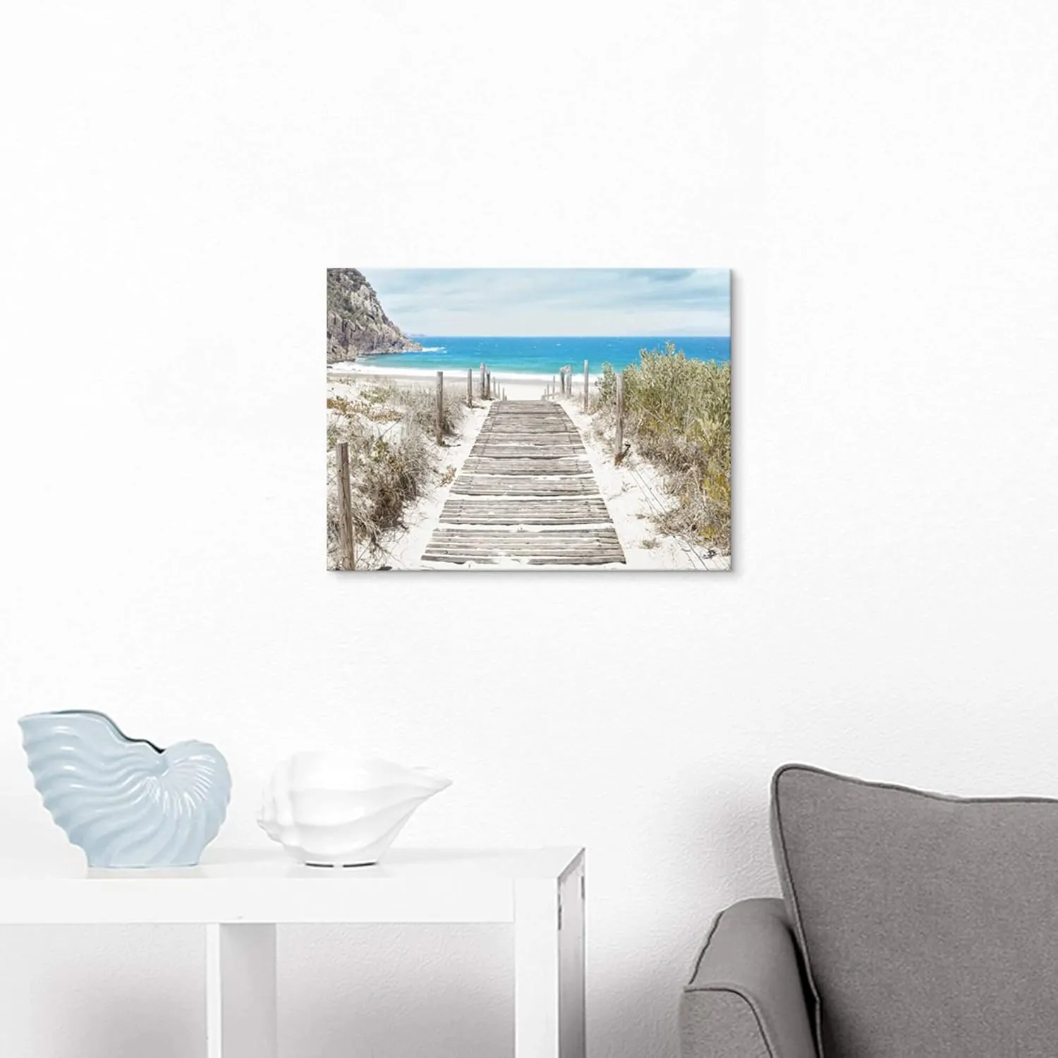Bathroom Wall Art Beach Picture: Modern Ocean View Sea Canvas Artwork Decor Contemporary Coastal Scene Wave Seascape Painting Horizontal Scenic Nature Landscape Seaside Boardwalk Prints for Living