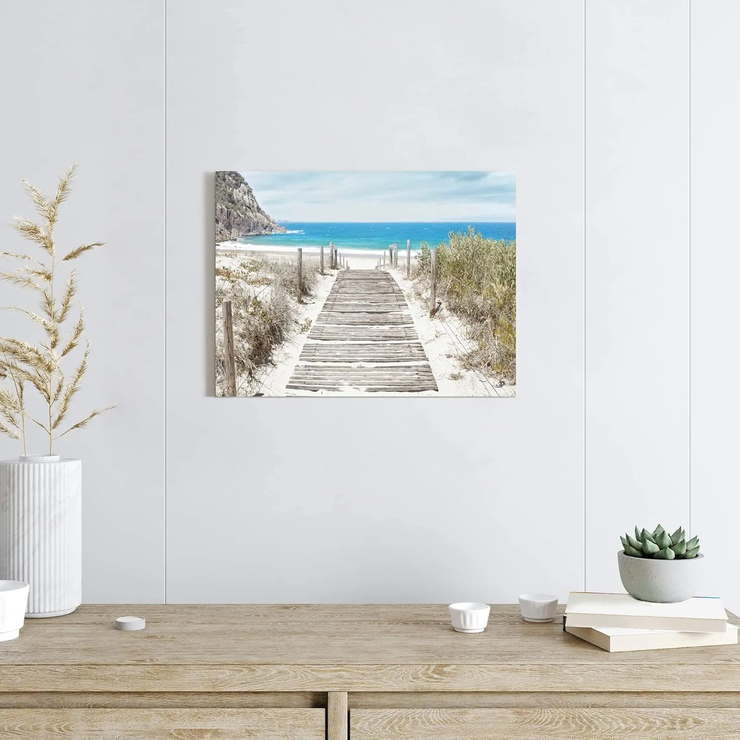 Bathroom Wall Art Beach Picture: Modern Ocean View Sea Canvas Artwork Decor Contemporary Coastal Scene Wave Seascape Painting Horizontal Scenic Nature Landscape Seaside Boardwalk Prints for Living