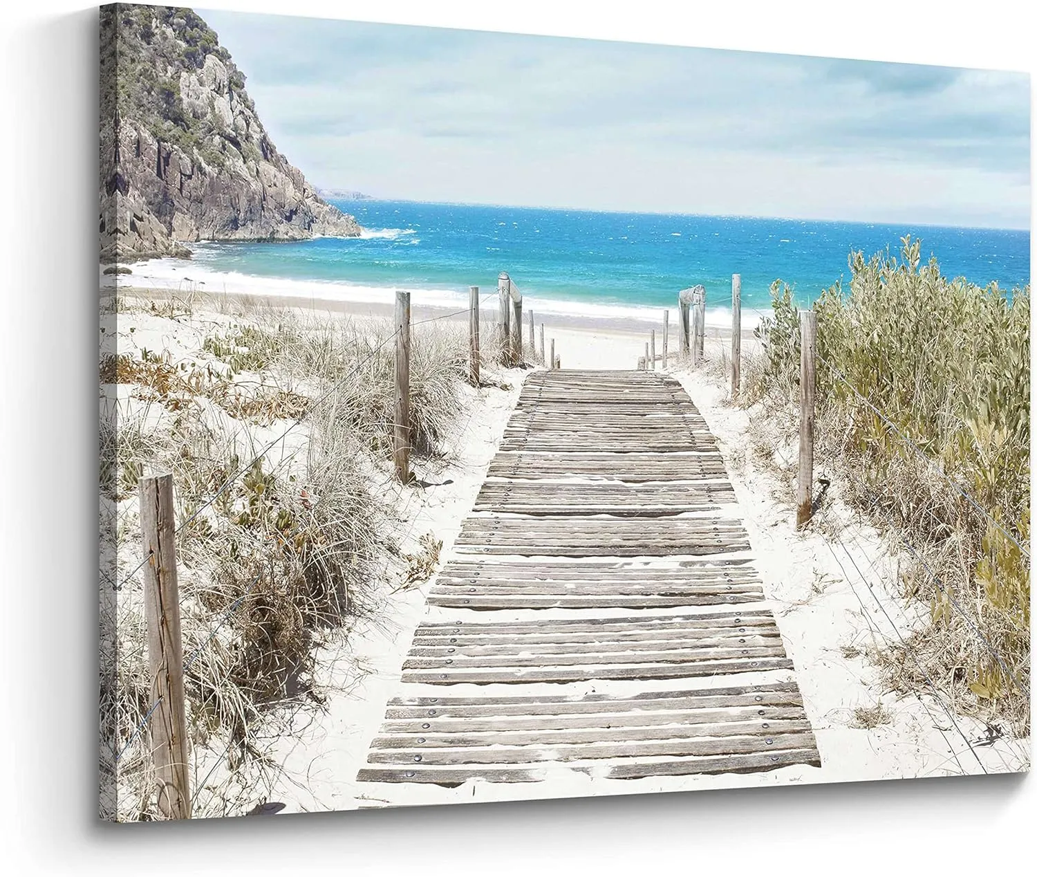 Bathroom Wall Art Beach Picture: Modern Ocean View Sea Canvas Artwork Decor Contemporary Coastal Scene Wave Seascape Painting Horizontal Scenic Nature Landscape Seaside Boardwalk Prints for Living